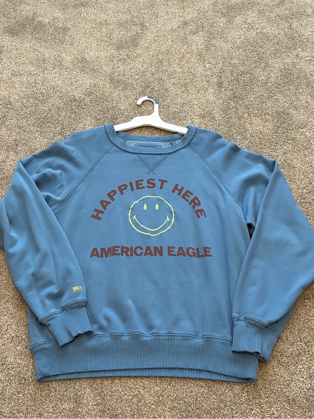 American Eagle Outfitters Blue 'Happiest Here' Pullover Sweatshirt